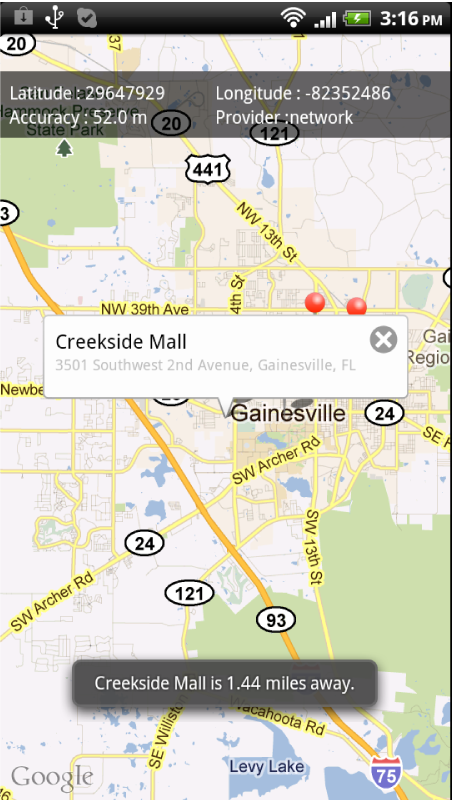 MapView displaying Location information