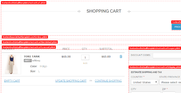 Template hints on cart page