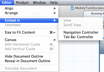 Menu to Embed View Controller In Navigation Controller and Tab Bar Controller