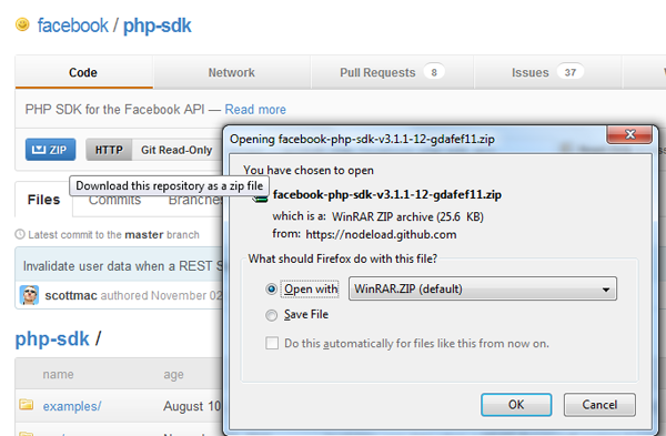 Downloading Facebook's PHP SDK