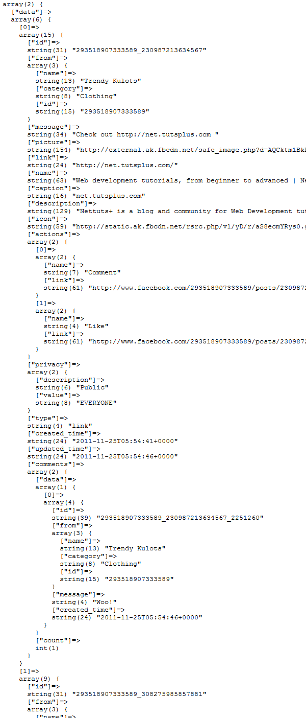 var_dump() of the $page_feed variable