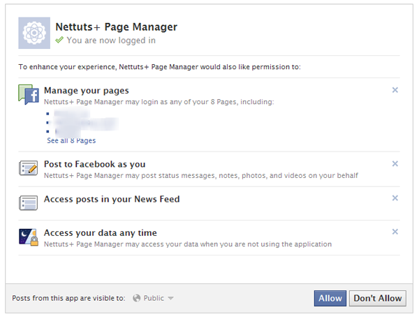 Facebook's Permissions Page