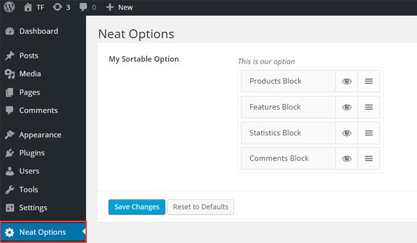 Adding Sortable Type Options to the Dashboard