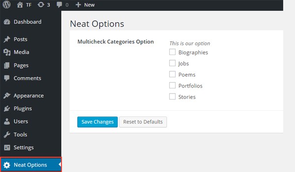Adding Multicheck-Categories Type Options to the Neat Options