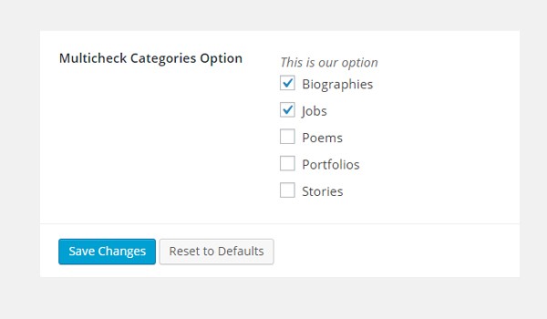 Selecting categories for the multi-check options