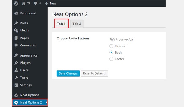 Adding the radio type option to a tabbed interface
