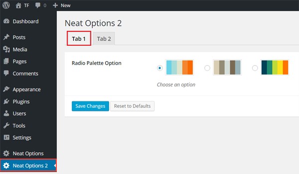 Adding the color palette to a tabbed interface