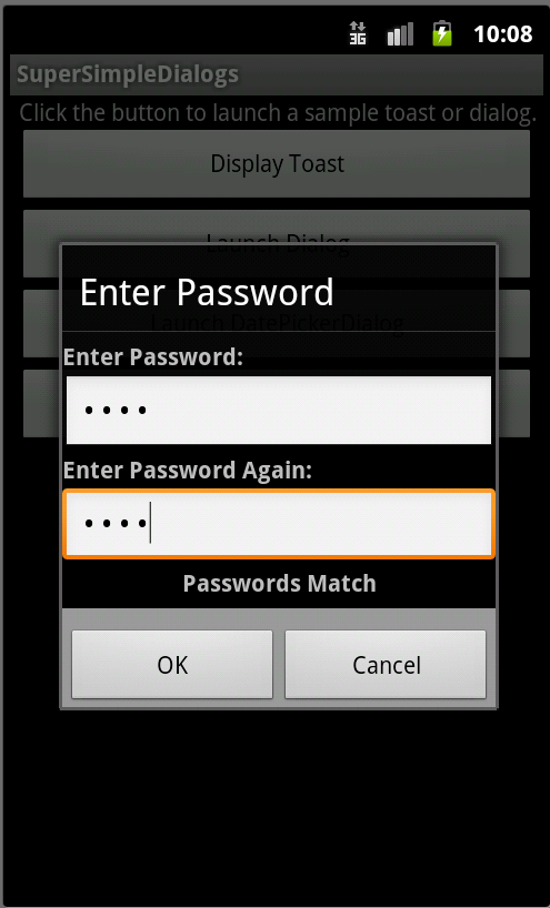 Password Confirmation Dialog (Passwords Match)