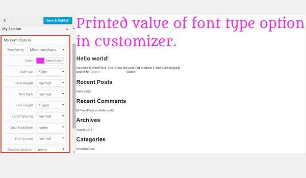 Previewing the fonts from the Customizer