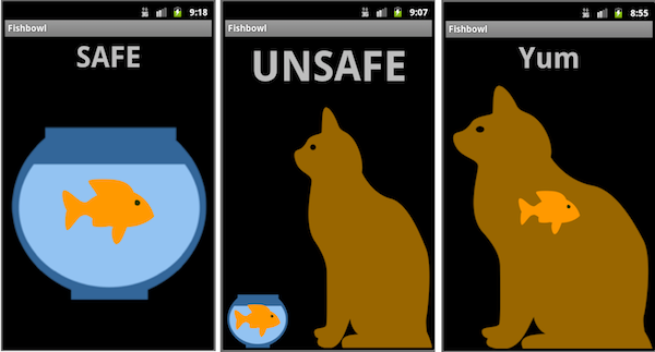 Three screens of the Fishbowl App