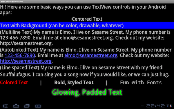 Android screen with numerous TextView controls