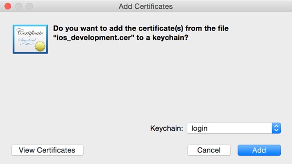 Adding the Certificate to the Login Keychain