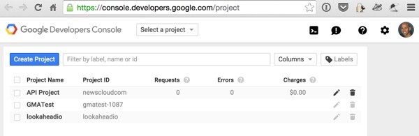 Programming Yii2 Google Developers Console