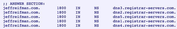Example Name Server Records NS for Jeff Reifmans Website