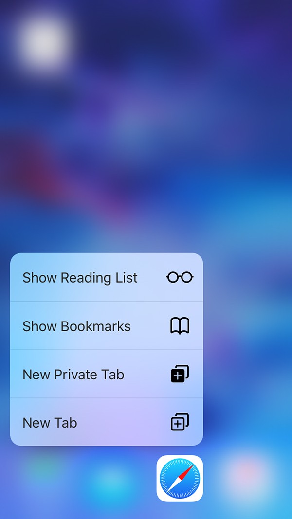 Safari quick actions