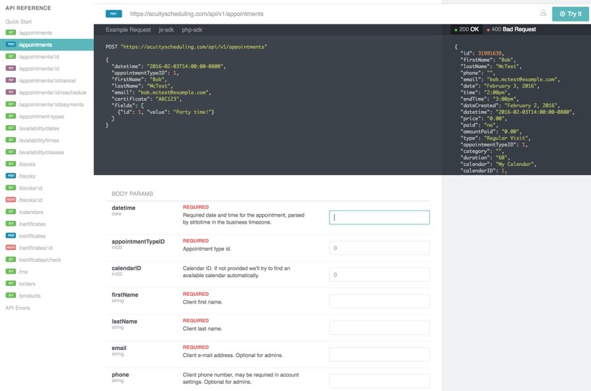 Acuity Scheduling Developer Platform - API Reference Guide