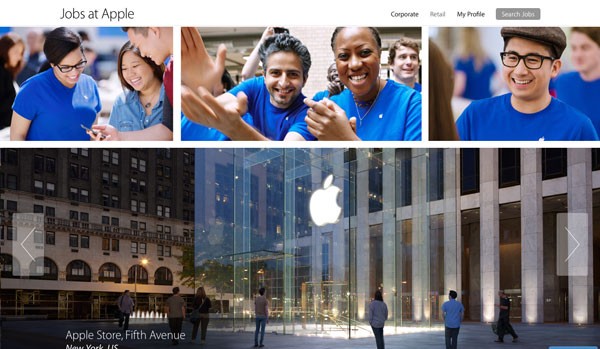Apple retail jobs site