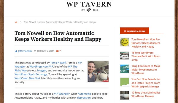 WP Tavern - article on working at Automattic by Tom Nowell
