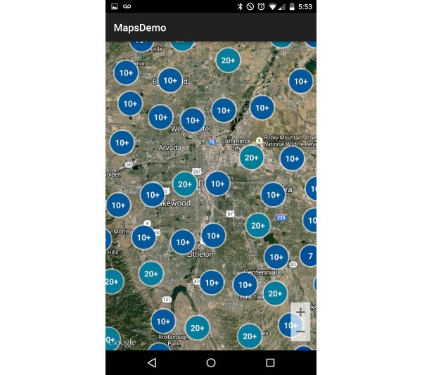 Zoomed out view of 1000 markers clustered together