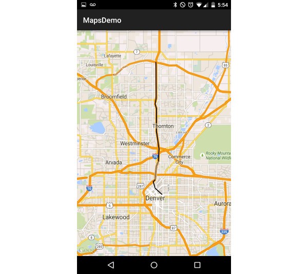 Displayed route using the PolyUtil to decode a Polyline