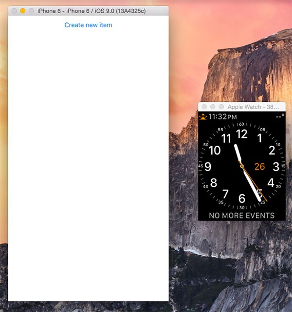 iOS app and Apple Watch simulator