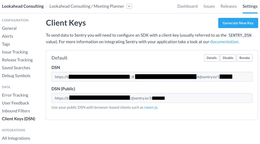 Building Startups Logging - Sentry Client Keys DSN