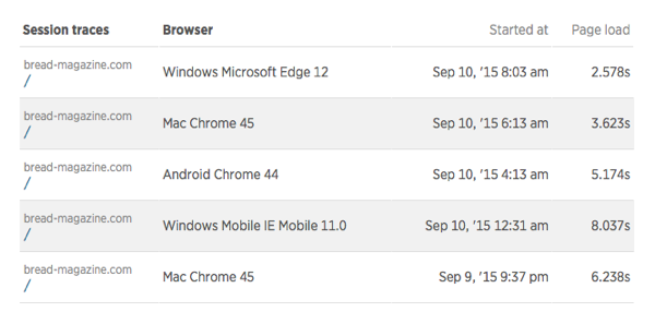 Go through the list of session traces to find a trace that represents your visitors experience