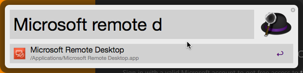 Typing Microsoft remote d in Alfred