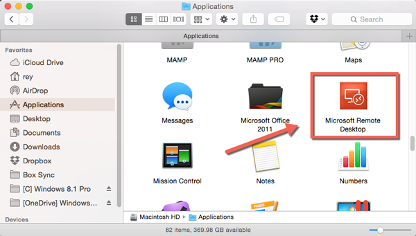 Microsoft Remote Desktop in Finder