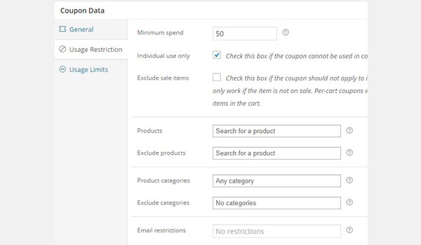 Usage Restriction options