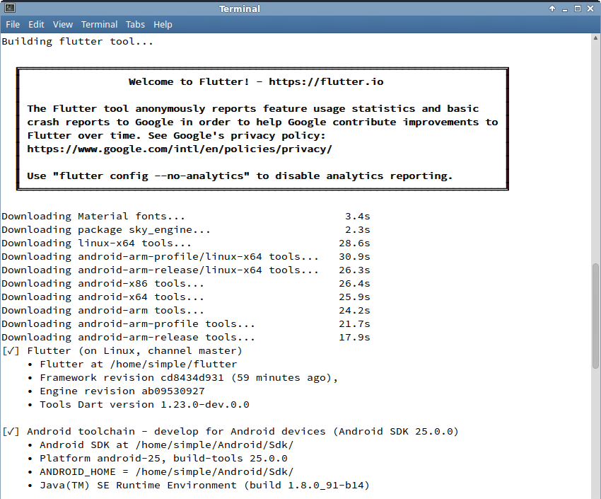 Logs of Flutters diagnostic tool