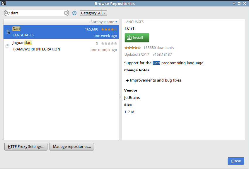 Dart plugin dialog