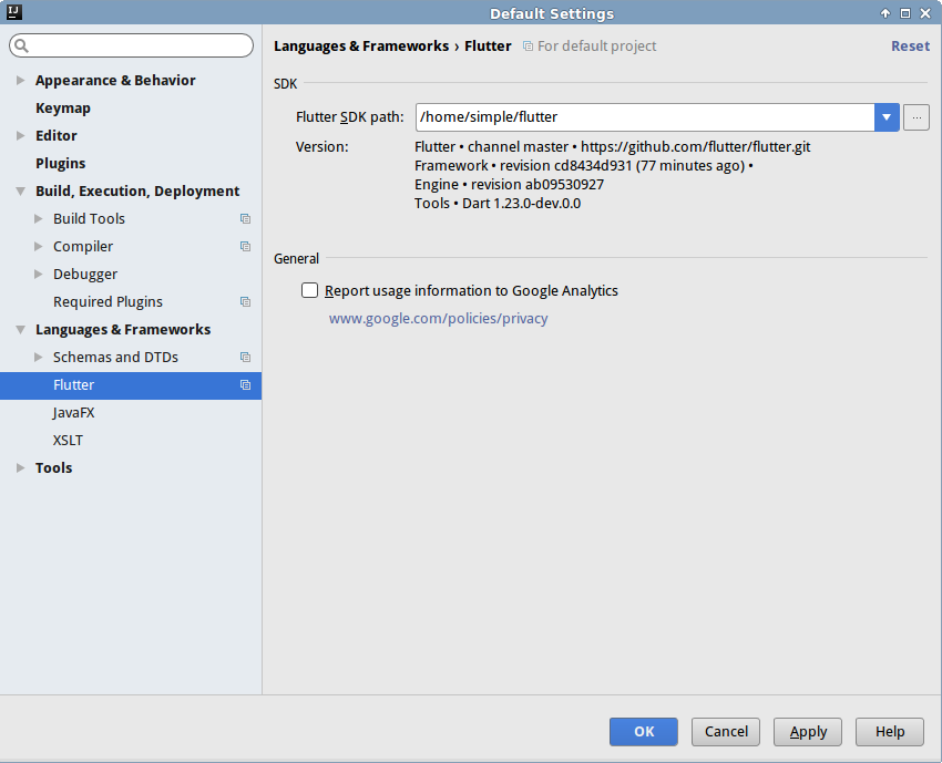 Flutter plugin configuration dialog