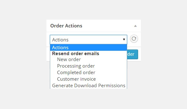 Order Actions dropdown menu