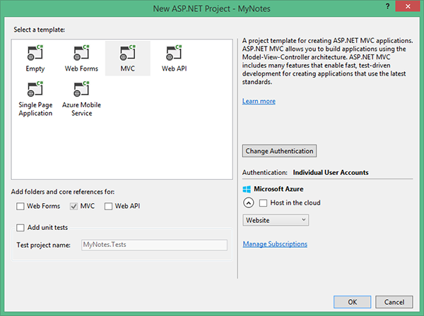 New ASPNET MVC Project