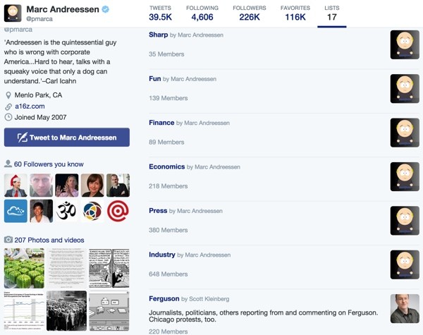 Marc Andreesens Twitter Lists - pmarca