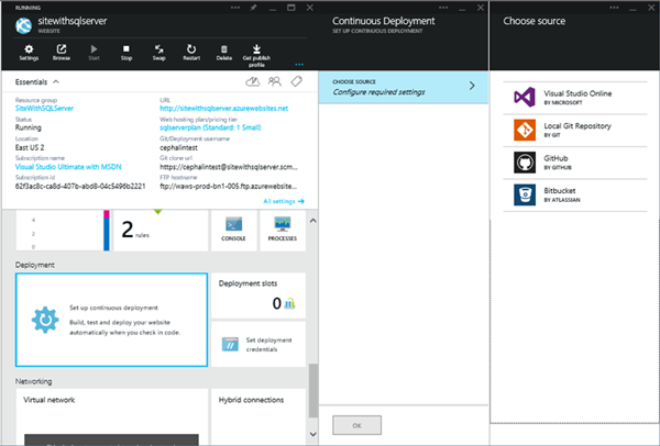 Azure setup page