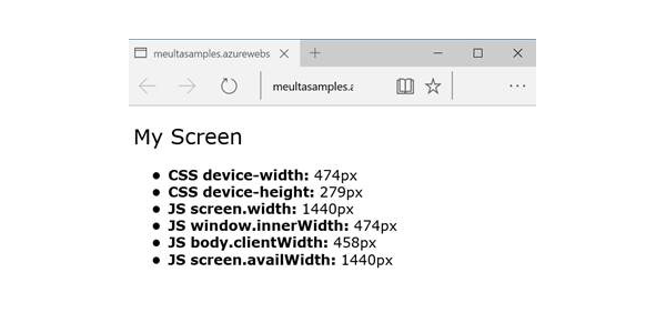 My Screen showing device sizes