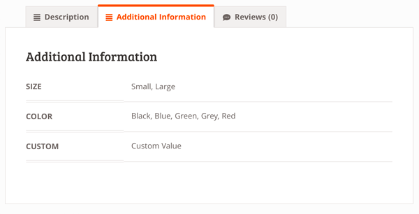 Additional Information Size Color Custom