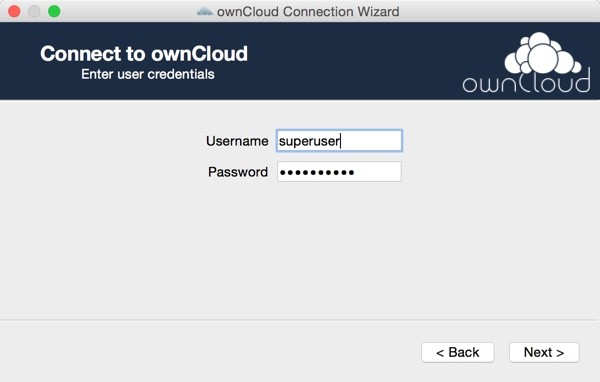 OwnCloud Setup the OS X App - Credentials