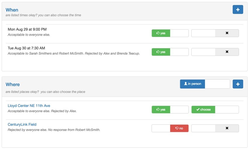 Startup Series Group Scheduling - Time and Place Availability Lists