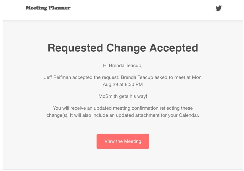 Startup Series Group Scheduling - Email Notification that Change was Accepted