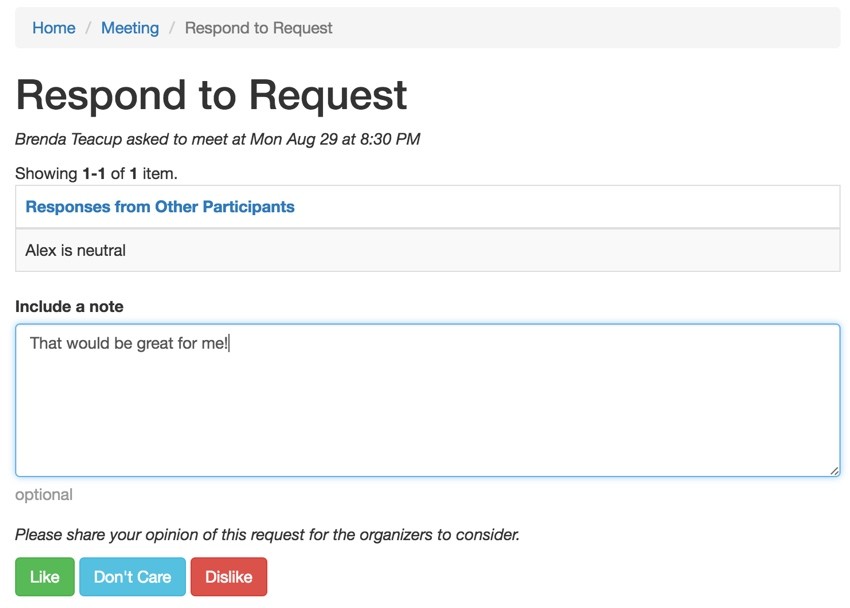 Startup Series Group Scheduling - Startup Series Group Scheduling - Participants View of Responding to a Request with Others Responses