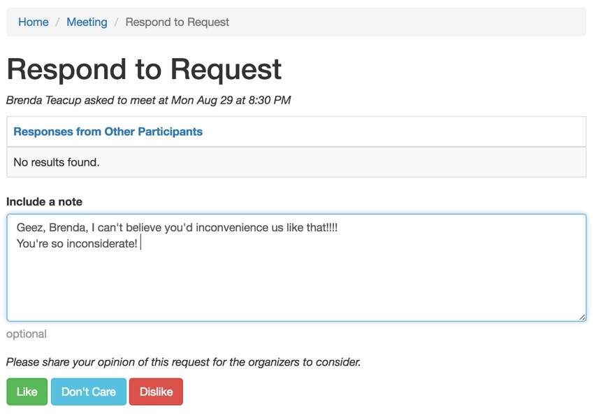 Startup Series Group Scheduling - Participants View of Responding to a Request