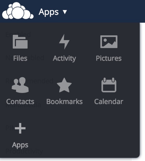 OwnCloud Apps Dropdown Menu