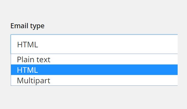 Email type dropdown menu