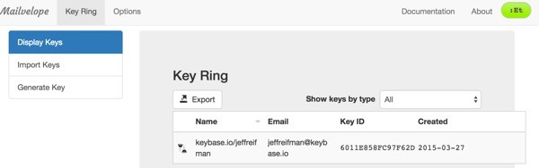 PGP Encryption in Browser Mailvelope Display Keys