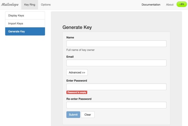 PGP Encryption in Browser Mailvelope Generate Key
