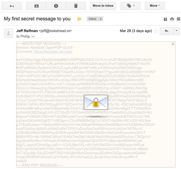 PGP Encryption in Browser Mailvelope Overlay on Gmail Encrypted Message