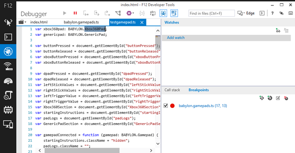 F12 debugger screen in IE